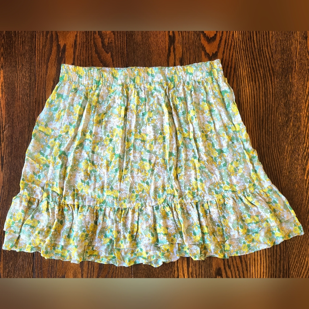 Rachel Zoe Mini 🌼 Skirt Elastic Waist Yellow Floral NWOT Large